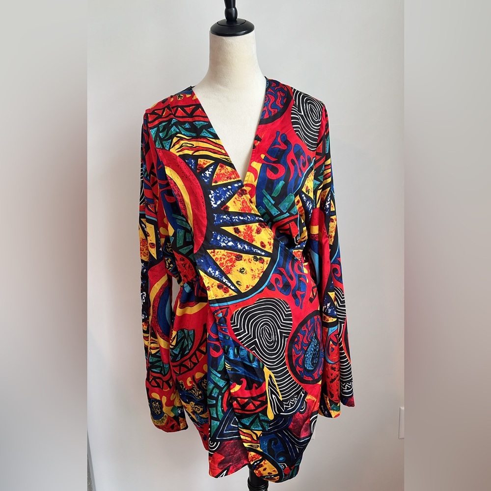PrettyLittleThing Satin Kimono Wrap Dress Size 12
